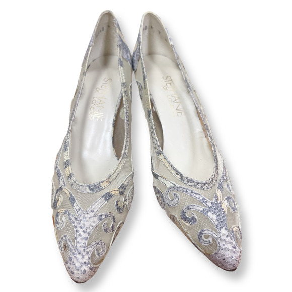 Stephanie of London Shoes - Vintage 1980's Stephanie of London Snakeskin Cut Out Heels/Shoes Size 7B